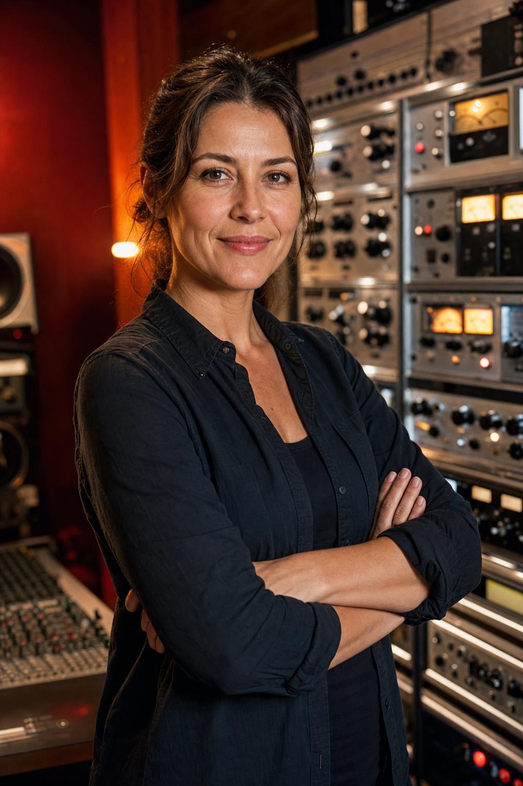 Portrait de Pauline Fabre, ingénieure du son, dans son studio de mastering