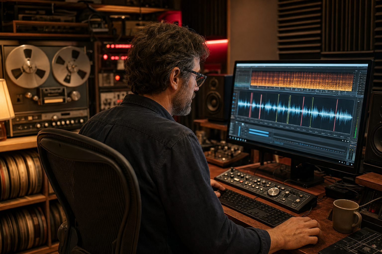 Restauration audio d'un enregistrement ancien, forme d'onde de déclic affichée à l'écran